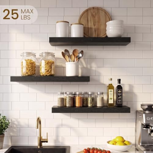 Dreamland Black Floating Shelves 20 inch, 6.7" Deep Wall Shelves, Set of 3 - Image 2