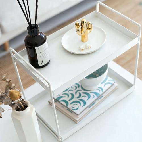 2 Tier Bathroom Counter Organizer, Vanity Storage Shelf, White - Image 5