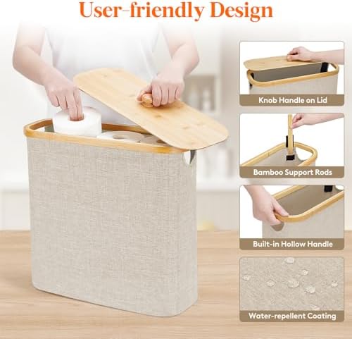 Lifewit Toilet Paper Storage Holder, Extra Large Stand Basket, 30L, Beige - Image 4