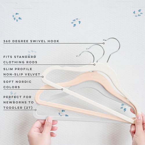 3 Sprouts Velvet Baby Hangers, Non Slip Slim, Cream/Gray/Hazelnut, 30 Pack - Image 3