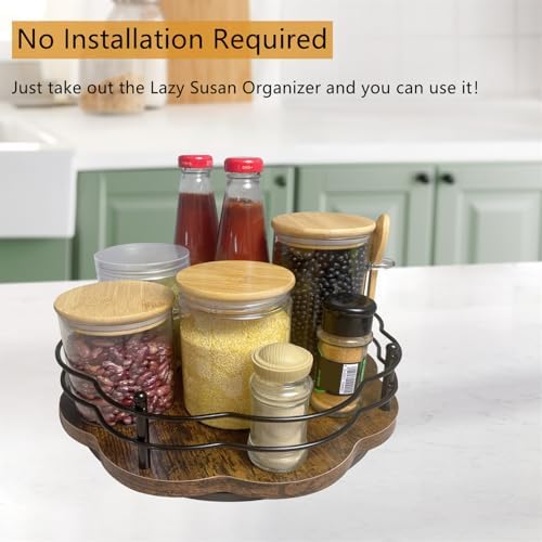 2 Pack, 11" & 12" Wooden Lazy Susan Turntable with Higher Metal Sides, 360° Rotating Lazy Susan Organization and Storage for Cabinet, Table Top, Kitchen, Countertop, Dining Table, Pantry, Coffee Bar - Image 5