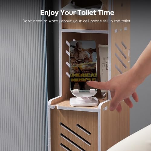 Bathroom Storage Cabinet, Toilet Paper Holder with Shelf (Oak) - Image 5