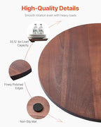 VEVOR 24 in Wood Lazy Susan Turntable, 360° Rotation Round Clear Tabletop Rotating Tray, Acacia Wood Dining Table Centerpiece, Smooth and Silent Spin, for Family Gatherings, Banquets and Weddings - Image 3
