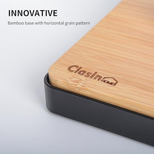 Clasin Home Toilet Paper Holder Stand, Free Standing Toilet Paper Holder with Storage and Top Shelf, Black Toilet Paper Stand Weighted Base with Bamboo Design for Bathroom - Image 6