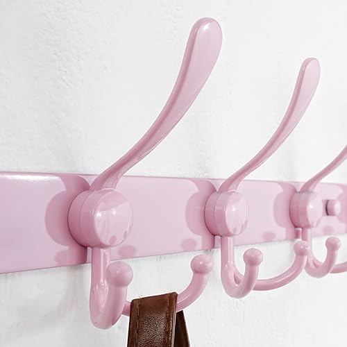 Dseap Coat Rack Wall Mount - 38” Long 10-Tri-Hooks Heavy Duty Coat Hanger Rail Wall Hooks for Hanging Coats Hats Clothing Clothes Purse Mudroom Entryway, Pink - Image 2
