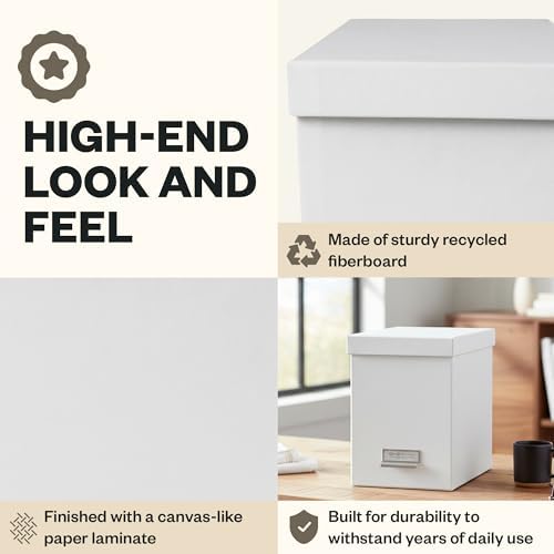 Bigso John Fiberboard Label Frame Desktop File Storage Box - Document Organizer for Important Paperwork - Durable Hanging File Box with Lid & Metal Label Window - 7.36 x 13.38 x 10.51 in - White - 2pk - Image 4