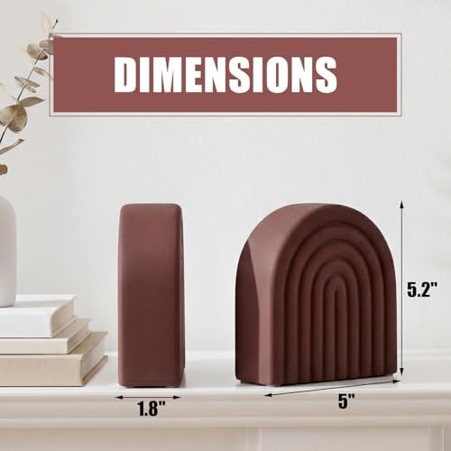Brown 2 Pcs Boho Arch Concrete Bookends for Shelves, Rainbow - Image 2