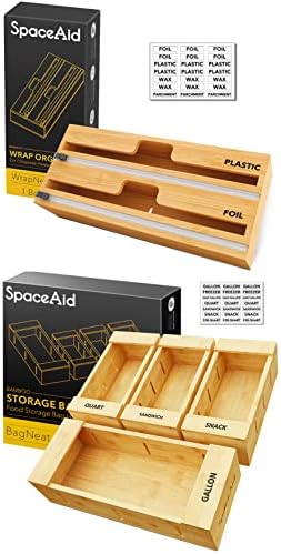 SpaceAid WrapNeat 2 in 1 Wrap Dispenser with Cutter and Labels, SpaceAid Bag Storage Organizer for Kitchen Drawer, (4 Pack) by SpaceAid