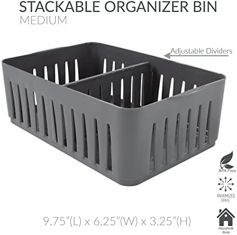 Simplify 3 Compartment Stackable Bin with Adjustable Dividers | Drawer Organizer | Storage Basket | Good for Office | Desk Supplies | Dorm | Bathroom | Accessories | Make Up | Grey (Pack of 12) - Image 2