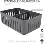 Simplify 3 Compartment Stackable Bin with Adjustable Dividers | Drawer Organizer | Storage Basket | Good for Office | Desk Supplies | Dorm | Bathroom | Accessories | Make Up | Grey (Pack of 12) - Image 2