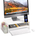 TEAMIX 2-Tier White Monitor Stand Riser with Phone Holder&Clear Pen Holder by TEAMIX