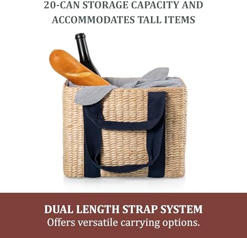 Picnic TIME Parisian Picnic Basket, Insulated Seagrass Picnic Basket, Waterproof, Stylish, Perfect for Picnics, Beach, Office Lunches, Dinner Parties, and Gifts (Beige with Navy Blue Accents) - Image 5
