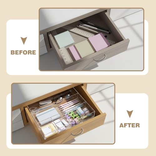 Briwooody Clear Acrylic Deep Drawer Organizer Tray, 6 Compartments - Image 4