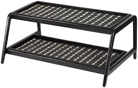 Anji Mountain Heavy Duty Waterproof Wooden Shoe Storage Mat Organizer/Boot Storage Tray Multi Use for Entryway with Coir, Gray and Ivory Insert, 2 Tier, Fits 6 Pair (36.5" Wide) by AnjiMountain