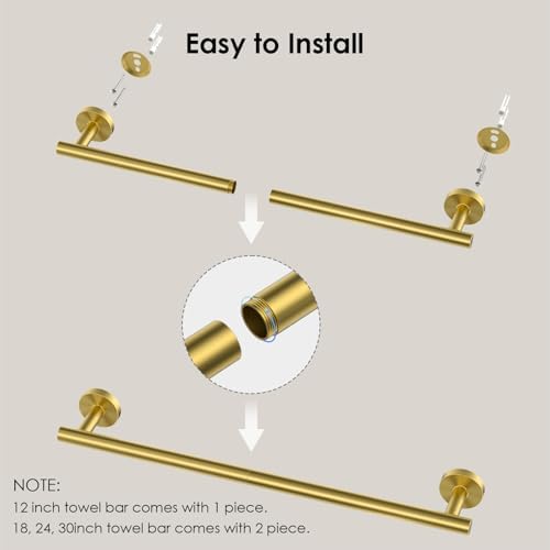 FORIOUS Towel Bar Wall Mounted, Stainless Steel Towel Racks for Bathroom, Includes Wall Mounting Hardware (Brushed Gold, 20 Inch) - Image 6