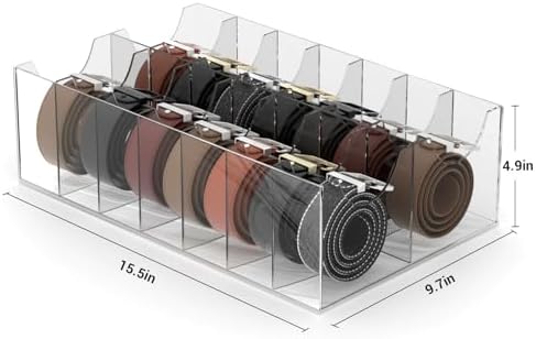 Large Acrylic Belt Organizer, Clear 14 Compartments Storage with Dust Cover, Display Holder for Home - Image 2