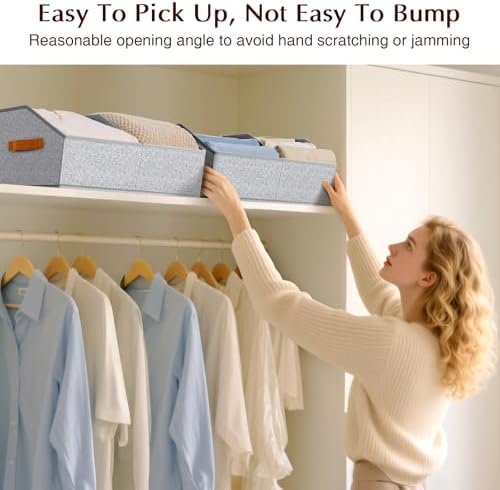 Homsorout Closet Organizers and Storage Bins - 4 Pack Collapsible Divided Trapezoidal Cube Storage Bins Baskets with Orange Handle for Organizing Clothes Blankets, Toys, Books, Towels(Ant Gray) - Image 3