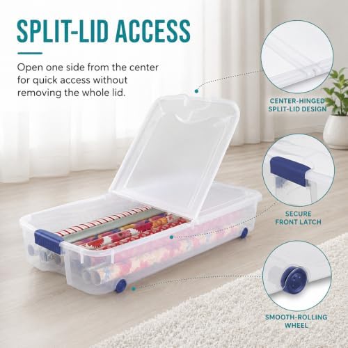 66 Quart Underbed Storage Bin with Wheels & Clear Lid，Flat Plastic Box - Image 7