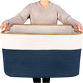 MINTWOOD Design 22in Extra Large Blanket Basket Holder Living Room, Rectangle Rope Woven Storage Basket with Handles for Laundry, Pool Towels, and Shoes, Dog Toy Organizer Bin Box, Prussian Blue by MINTWOODDesign