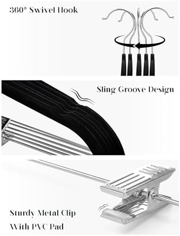 Cozymood Velvet Skirt Hangers 24 Packs Velvet Hangers with Clips - Black - Image 3