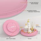 13" Oak Wood Lazy Susan Organizer, Lazy Susan for Cabinet Dining Table Pantry Wood Turntable Organizer Tray for Coffee Table Kitchen Countertop Spinning Spice Can Organization and Storage Round Pink - Image 4