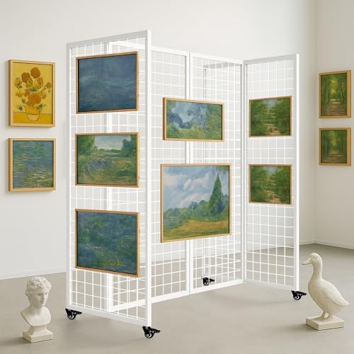 Grid Wall Panels with Wheels, 4 x 5.5Ft Gridwall Panel Display Stand, Sturdy Art Display Panels, Grid Display Stand, White - Image 2