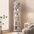 Muwuele 6 Tier Solid Wood Rotating Bookshelf Tower on Wheels, White by Muwuele
