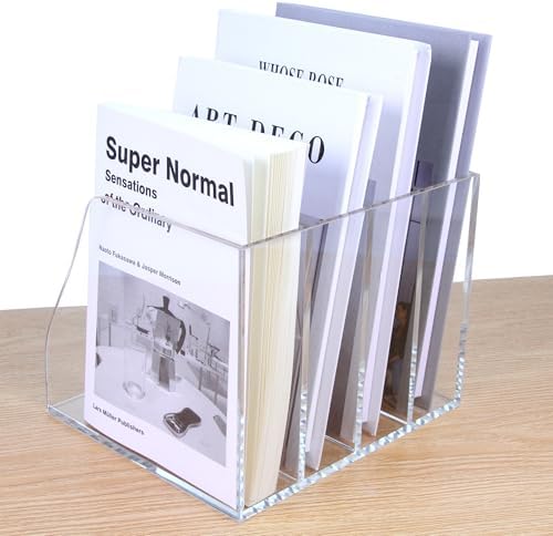Acrylic Magazine File Holder, 4 Vertical Compartments Desk Document Sorter Organizer, Clear Folder Rack Binder for Office/Home/Classroom, for Documents, Tablet, Magazines, Books & Accessories - Image 5