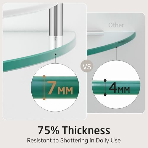 KES Glass Corner Shelf with Hooks 18/8 Stainless Steel, Tempered Glass Bathroom Corner Shelf with Rail, Shower Glass Shelf 2 Pack Wall Mounted, Polished Finish, BGS2101A-P2 - Image 5
