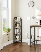 CHOEZON 4-Tier Corner Shelf, Industrial Corner Bookshelf, 47.6" Corner Storage Stand, Plant Stand Display Shelf, Corner Bookcase for Bedroom, Living Room, Home Office, Greige and Black TCJ09BG - Image 6