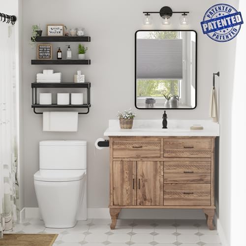 QEEIG Bathroom Floating Shelves Over Toilet (Black, Set of 3, 15.7") - Image 2