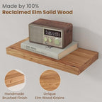Floating Shelves for Wall, 8" Deep Rustic Solid Elm Wood Floating Shelves Wall Mounted, Wall Shelves with Invisible Bracket for Living Room Bedroom Bathroom Kitchen, 15.7 Inch Set of 2, Natural - Image 3