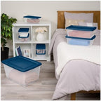 Sterilite Stackable 6 Qt Storage Box Container, Clear, Marine Blue Lid (60 Pack) - Image 4