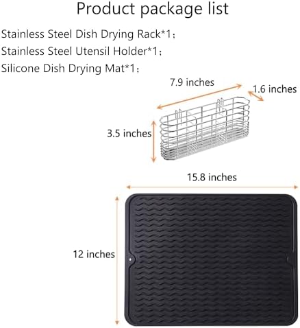 NiuYichee Stainless Steel Dish Drying Rack (15" L X 11" W X 4.1" H), Expandable Fruit & Vegetable Drain Rack Over Sink, Dish Drainer Rack in Sink, with Utensil Holder & Silicone Mat (16") - Image 3