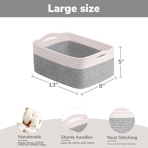 Goodpick 3-Pack Cotton Rope Baskets for Shelves, 13 x 8 x 5 in - Image 3