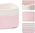 MiniArk Small Storage Baskets for Organizing | Closet Organizer Bins | Shelf Toy Basket | Woven Rope Baskets | Cube Decorative Box | Shallow Basket | 13x8.5x5.1” | 3 Packs White Pink - Image 2