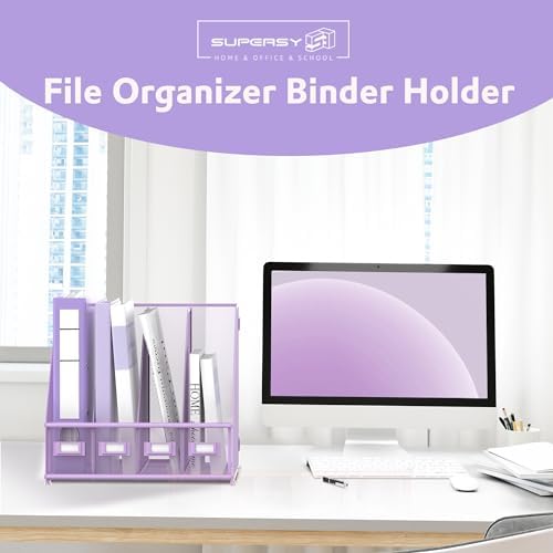 4-Compartment Magazine File Holder and File Organizer for Desk, Purple - Image 2