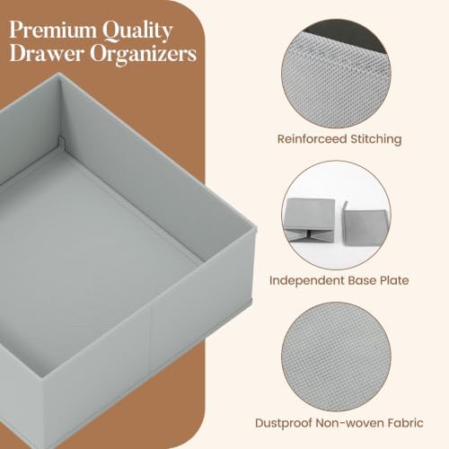 Drawer Organizer Storage for Clothes, Socks, 21 Pack, Grey - Image 5