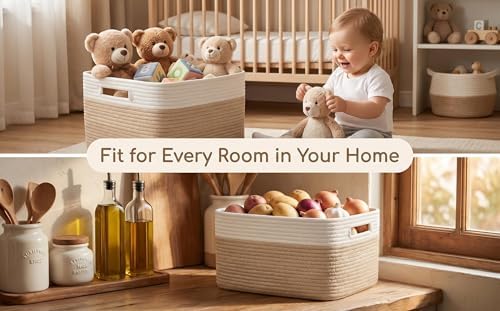 4 Pack Cotton Rope Storage Bins, 16x14x8 Inch Large Basket for Shelves, Closet, Nursery, Towels, Toys - Image 6