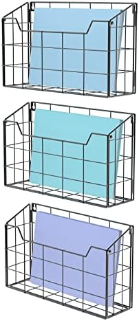 Univivi 3 Pack Wall File Organizer Rack 14 inch Hanging File Holder, Black by Univivi