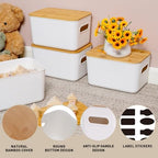 Citylife 7 QT Storage Bins with Bamboo Lids, Stackable with Handles, 4-Pack - Image 5