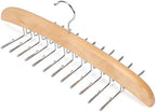 EZOWare 2 PC Belt Tie Hanger Racks, 24 Clip Hook Wooden Holder with 360 Degree Rotating for Hanging Storage Organizer, Men Closet Accessory, Women Tank Top, Scarves, Bras, Camisoles - Beige - Image 3