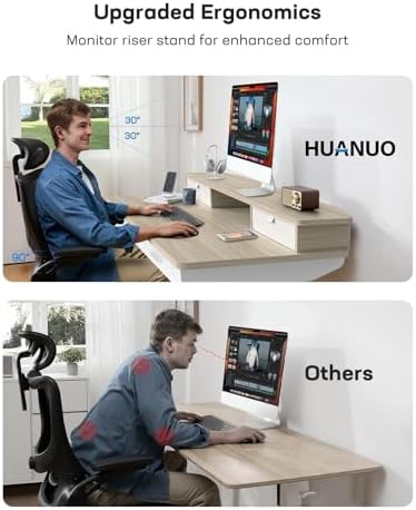 HUANUO 48 x 30 inch Electric Standing Desk with 2 Wood Drawers, Adjustable Height Sit Stand Desk for Home Office, Ergonomic Stand up Desk with 4 Memory Presets, 176 lbs Capacity, Natural Top - Image 7