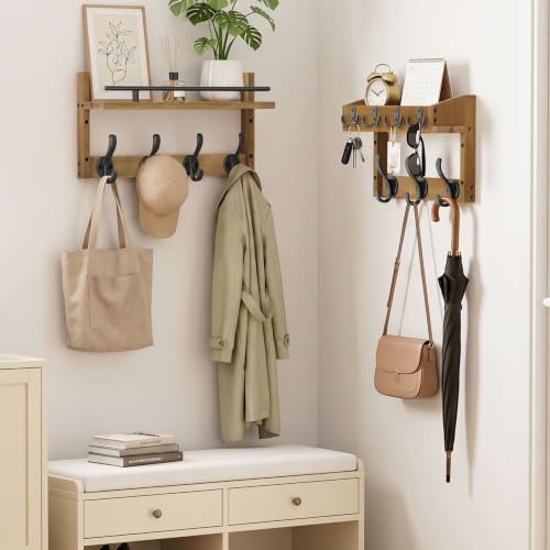 29” Coat Rack Wall Mount with Shelf, Coat and Key Hanger with Metal Hooks - Image 5