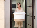 20x15 Inch Extra Large Round Cotton Rope Storage Basket with Lid, Decorative Woven Bin with Cover for Living Room Bedroom Closet, White & Jute - Image 3
