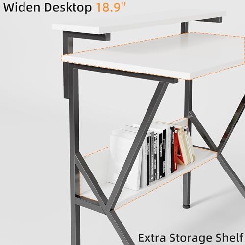 COTUBLR Small Desk, Small Computer Desk for Spaces, 27.5 Inch Computer Desk with Adjustable Monitor Stand, Compact Desk with Storage for Bedroom Home Office, White Tabletop+Black Frame - Image 4