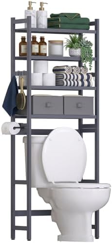 Homde Bathroom Over Toilet Storage Rack: Adjustable 4-Tier Bamboo (Grey) by Homde