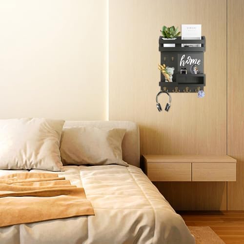 Large Key and Mail Holder Wall Mount, 12.5x16.5 Inch Solid Wood Key Racks for Entryway, Front Door, Hallway, Wall Organizer (Matte Black) - Image 6