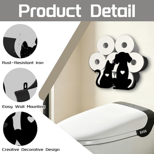 Cat & Dog Toilet Paper Holder Wall Mount/Stand for Extra 8 Rolls - Image 3