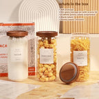 3 Pack Glass Canisters with Airtight Acacia Lids and 132 Kitchen Pantey Labels Preprint - 36 Fl OZ Borosilicate Glass Pantry Storage Jars Containers with Wooden Lids for Tea,Sugar,Cookie,Pasta,Candy - Image 2
